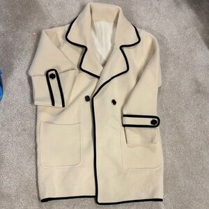 Cream Double-Breasted Coat with Black Trim